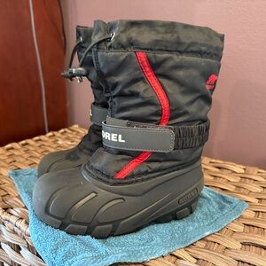 Sorel Black & Red Kids Insulated Snow Boots